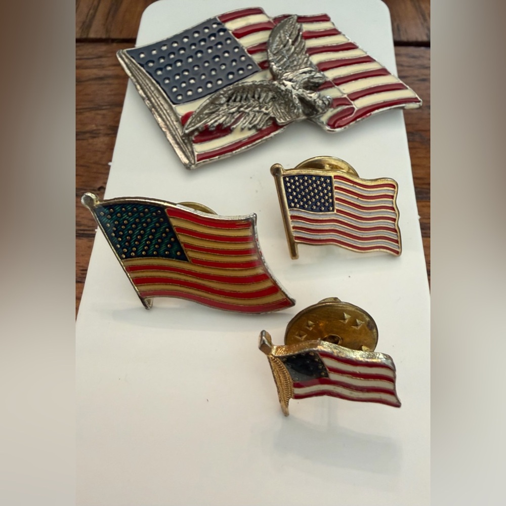 Set of (4) patriotic flag waving pins